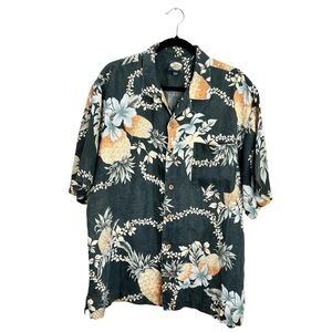 Tommy Bahama 100% linen blue tropical print Hawaiian pineapple shirt L